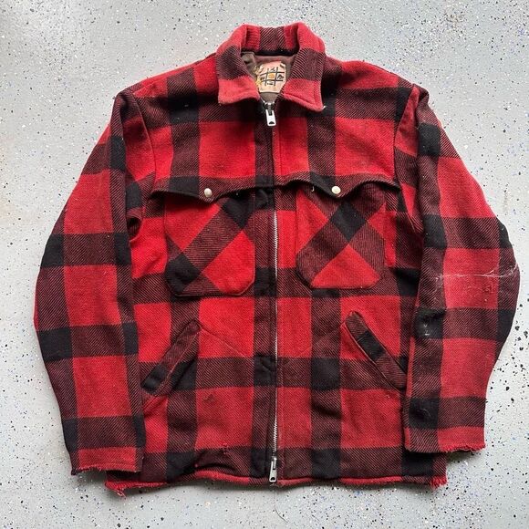 Talon Other - 1960s Wool Plaid Red Black Jacket Large Talon Double Zipper Vintage
